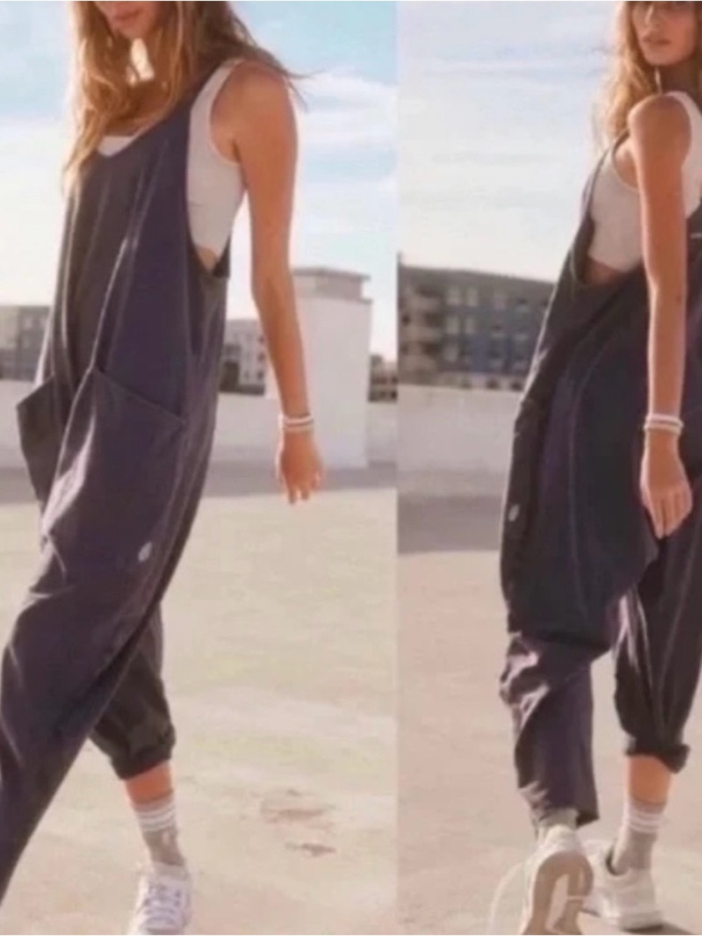 Free People Movement Hot Shot Onsie jumpsuit relaxed fit tapered leg gray large